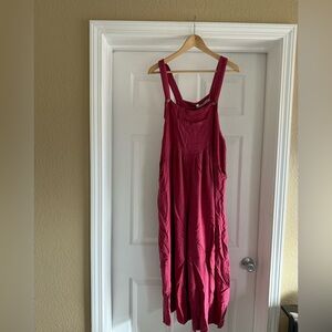 Dokotoo Bright Pink Loose Cotton Overalls